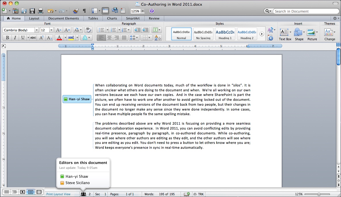 Microsoft Word 2011 for Mac Multiple Authors Editing Document (2011)